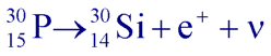 Désintégration spontanée d'un atome de phosphore en un atome de silicium, un positron et un neutrino